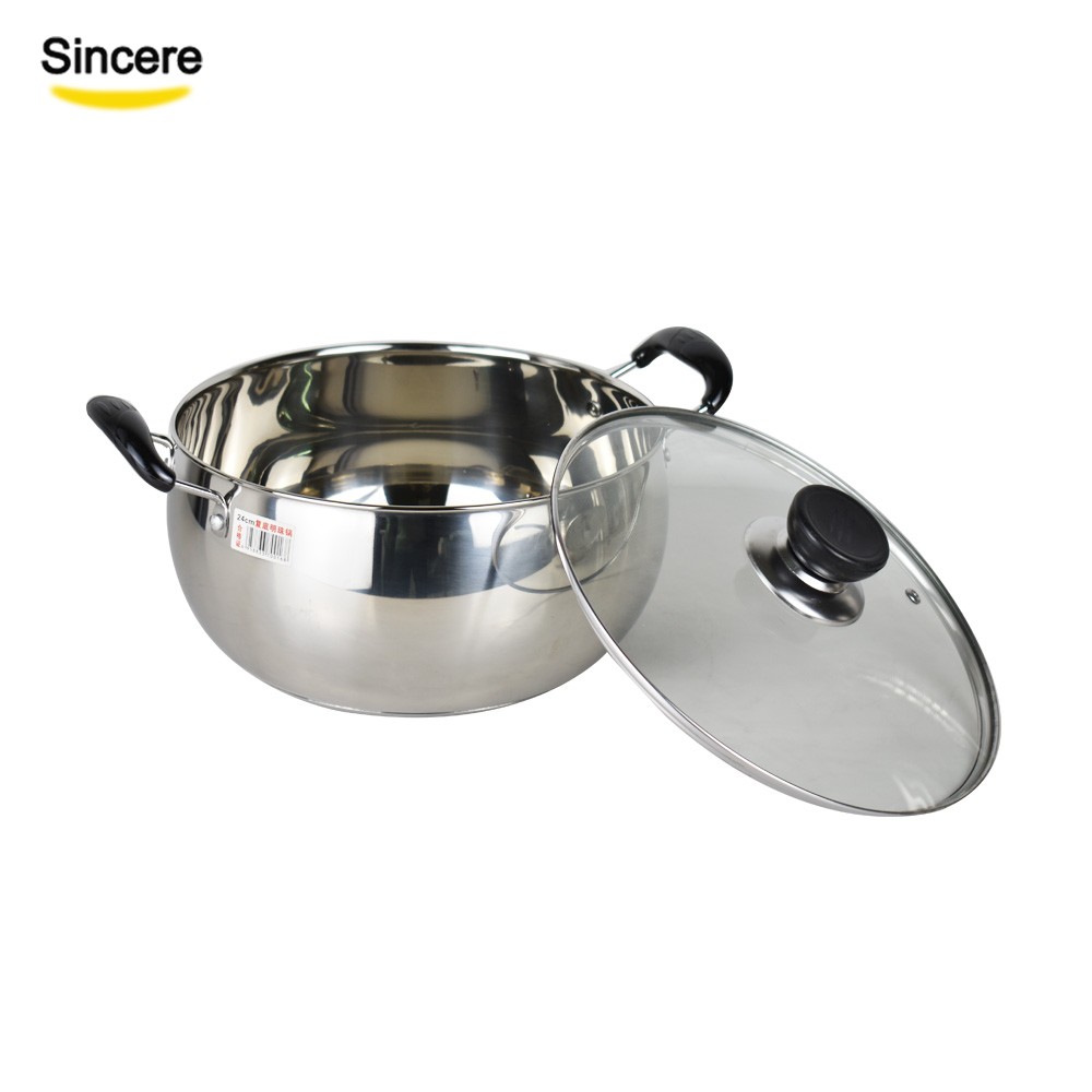 Kitchenware cooking pot with glass cover stainless steel soup pot