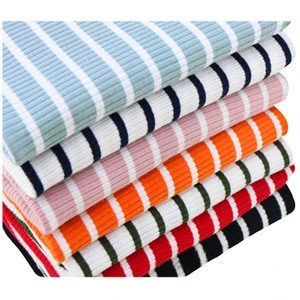 Knit 2x2 95% Cotton 5% Spandex 32s stripe rib spandex fabric
