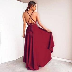 Latest spaghetti strap red prom dresses, high low sexy prom dress for party