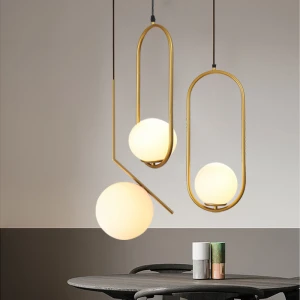 Loft Industrial Decor Nordic Glass Ball Pendant Lights Vintage Hoop Gold Modern LED Hanging Lamp