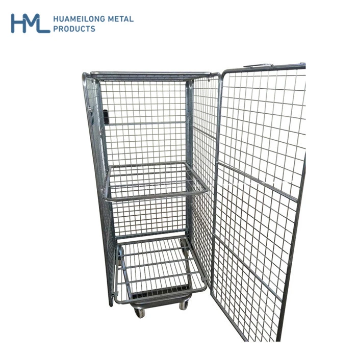 Logistic warehouse galvanized steel welded foldable mesh roll wire container