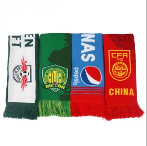 Logo custom factory price 100 acrylic knitted football club scarf/knitted adult winter scarf