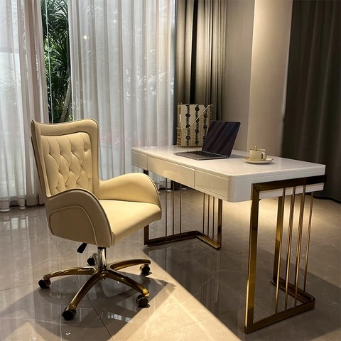 Luxury Modern Golden Leg Executive Height Adjustable  Comfortable Office Chair For Sale Computer Swivel PU Leather Office Chair