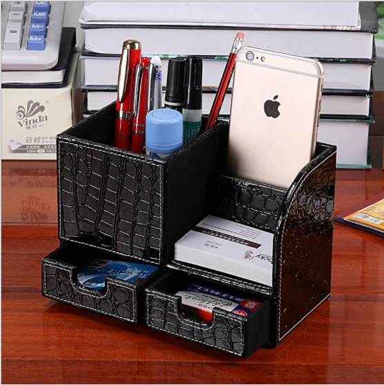 Luxury PU leather office desk organizer desktop organizer