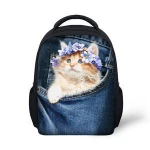 Made in China Back to School 12 Inch Jeans Pocket Animal School Bag Children Shoulder Backpack