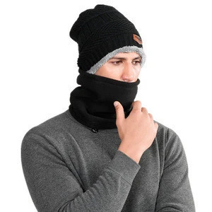 men women winter hats and scarf neck warmer fleece caps sets