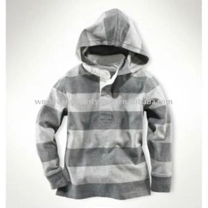 Men&#39;s cotton hoodie grey and white striped rugby shirt