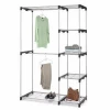 Metal Frame Portable Closet Wardrobe with Hanging Bar Space-saving Clothes Storage Organizer with Shelves Gray