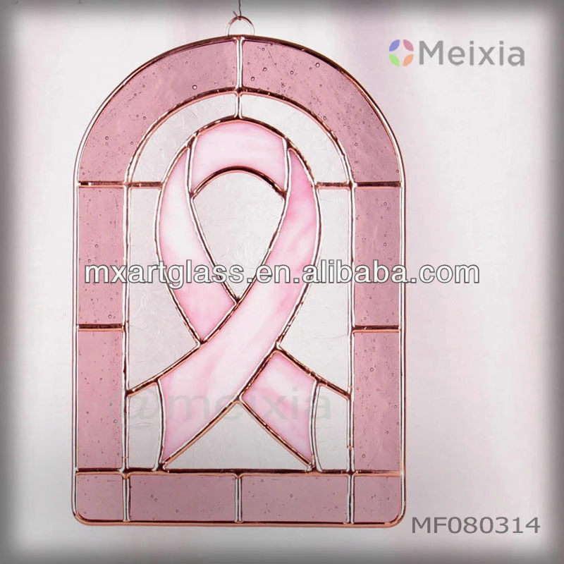 MF080314 tiffany style stained glass craft for breast cancer wall hanging suncatcher