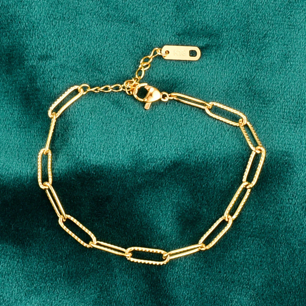 Minimalist 18k Gold Plated Pin Shape Chain Bracelet Twisted Link Chain Stainless Steel Bracelet