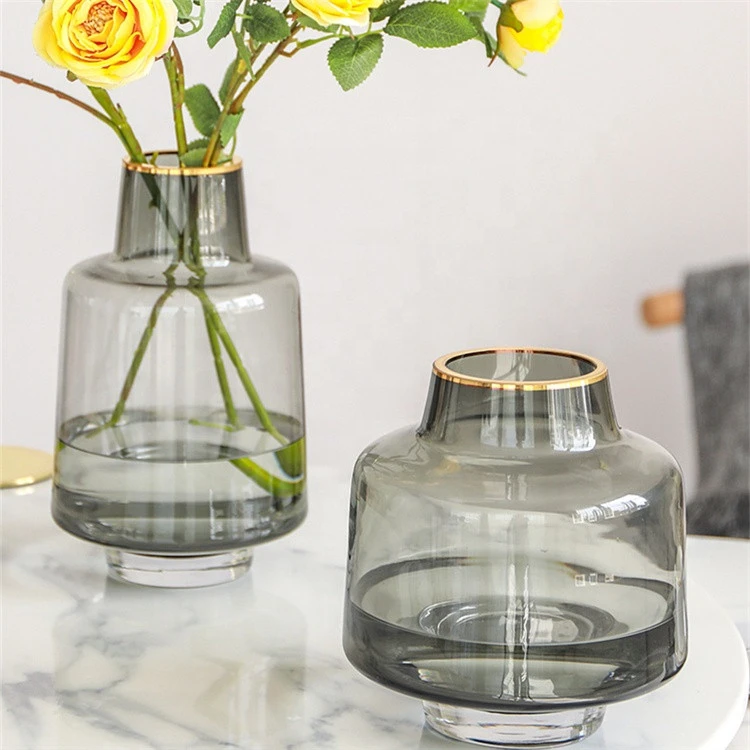 Modern European Design Crystal Glass Footed Flower Vase Centerpiece