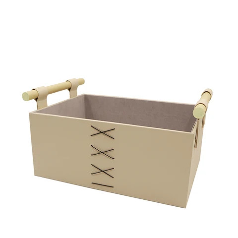 Modern high end leather wood handle storage box model room dirty clothes sundries storage basket