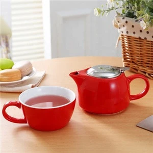 Modern stainless lid ceramic teapot one sets coffee tea cup set with filter