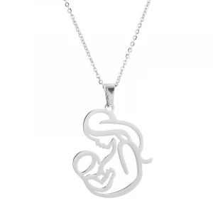 Mom Suckle Baby Pendant Charm Stainless Steel Chain Jewelry For Women mother Breast-feeding Necklace