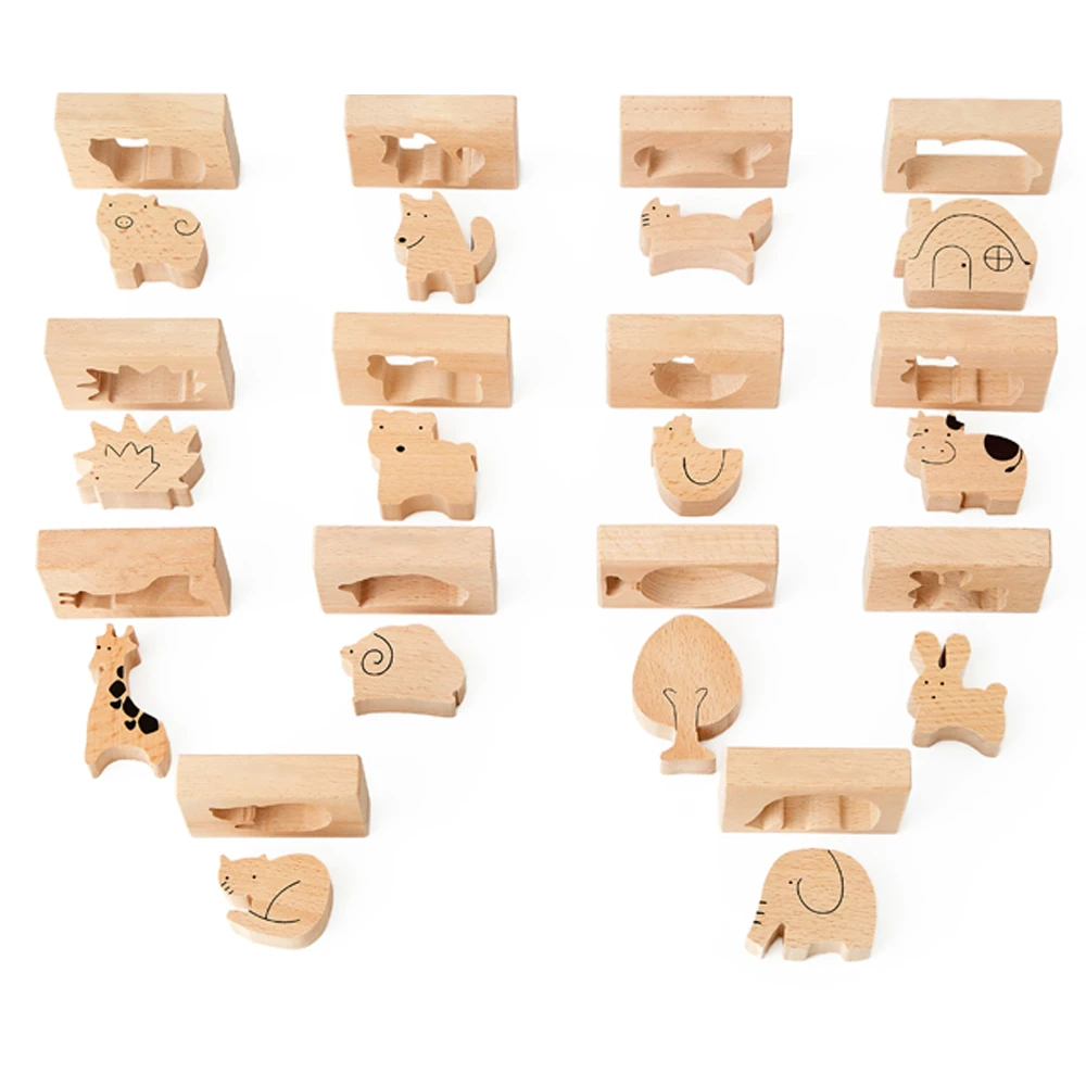Montessori Early Education Solid Beech Wooden Forest Animal Balance Toys