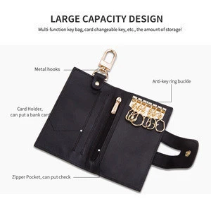 multi-function key bag with card changeable leather key wallet with anti-key ring buckle