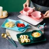 Multiple color superior quality matte dish plate bowl set with tray stoneware bowls dinner set