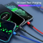 New 3 IN 1 usb c Cable 5a fast Charging Cable Nylon Braided 1.2M Multi Function Cell Phone Charger Cables