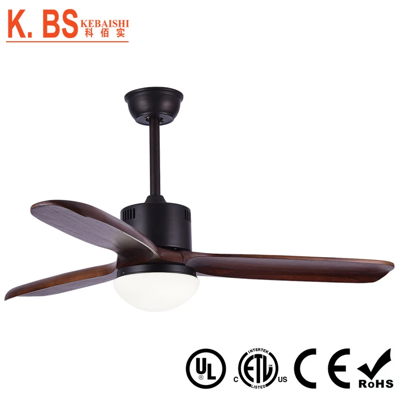 New coming decorative 52&#x27;&#x27; 3 wood blades wall switch ceiling fan with light remote control