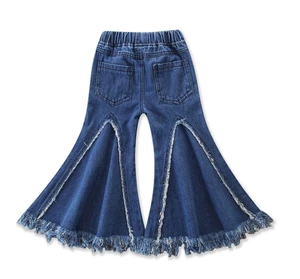 New Design Autumn Spring winter Western Jeans Kids Children Girls Ruffles Wide bell bottomed pants