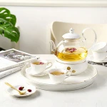 new design blooming tea glass teapot with ceramic lid