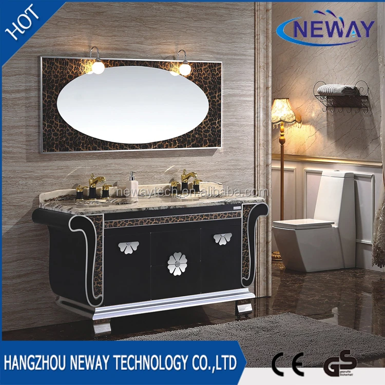 New double basin high end bathroom cabinet bathroom furniture with mirror