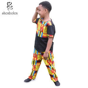 New fashion African kids clothes boys summer set print t-shirt + long pant boy clothing sets