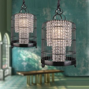 new modern  LED outdoor waterproof black birdcage with crystal pendant ceiling chandelier