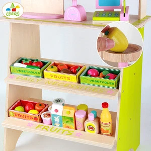 New shape hot sale Role playing toys wooden checkout counter wooden fruit booth toys wooden fruit store toys