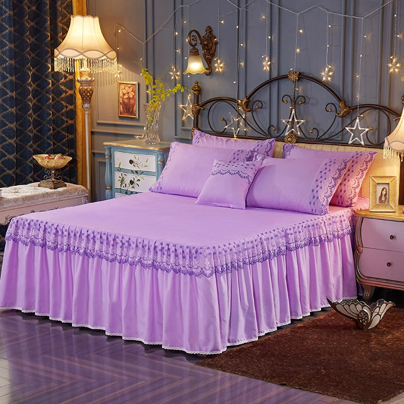 new style Charming and comfortable Korean princess style purple  4 piece bed Skirt set