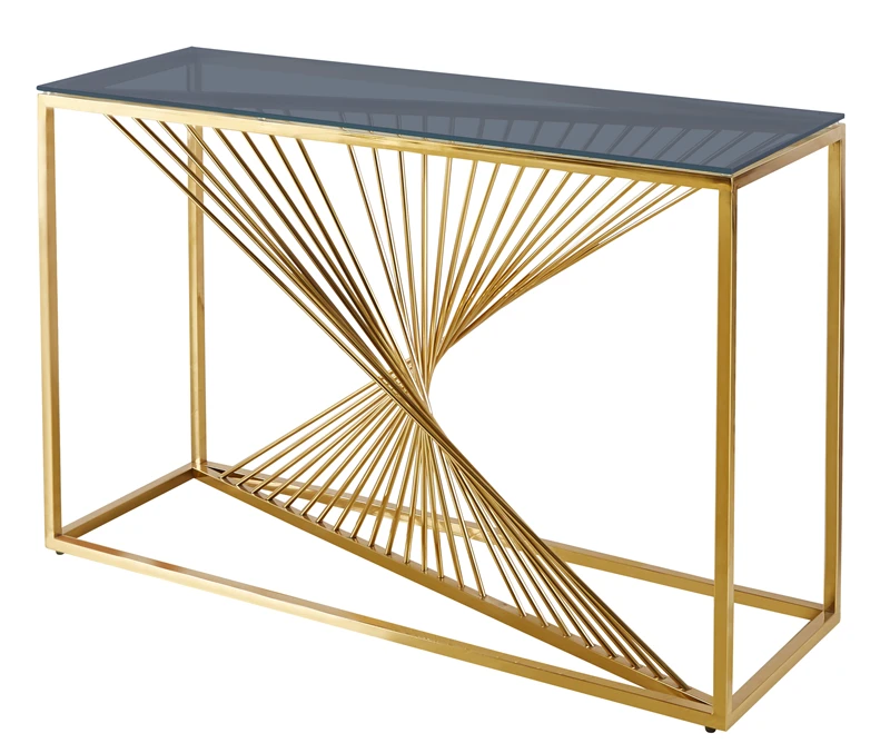 new style gold Stainless Steel mirrored tempered glass top Console Table marble top console table