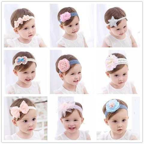 Newborn Chiffon Flower Baby Elastic Hair Band Lace Headband Wholesale