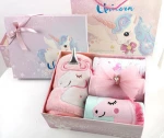 Newborn Clothes Set for Girls 0 to 12 Months 9 pcs Set 100% Cotton with Unicorn Pattern,Baby Shower Gift