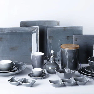 NewTrending Product Grey Dinner Set, Porcelain Dish Set Western Style,  Plates Sets Dinnerware Restaurant@