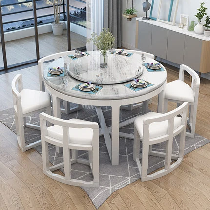 Nordic style marble top foldable dining table oak solid wood frame dining chairs home kitchen dining room furniture sets