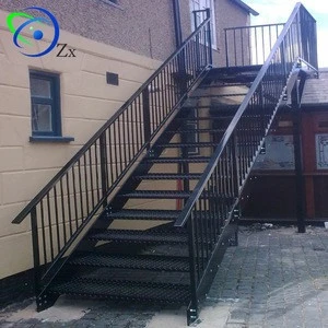 Outdoor metal fire escape staircase /exterior prefab mild steel stairs/hypaethral wrought iron stair handrail