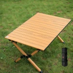 Outdoor Portable Roll Up Lightweight Bbq Picnic Wood Grain Aluminum Folding Table Camping Lightweight Kermit Outdoor