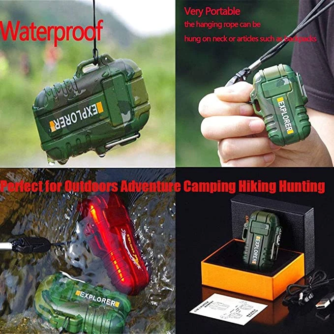 Outdoor Windproof Dual Arc Lighter USB Rechargeable Electric Lighter for Camping Hiking Outdoor