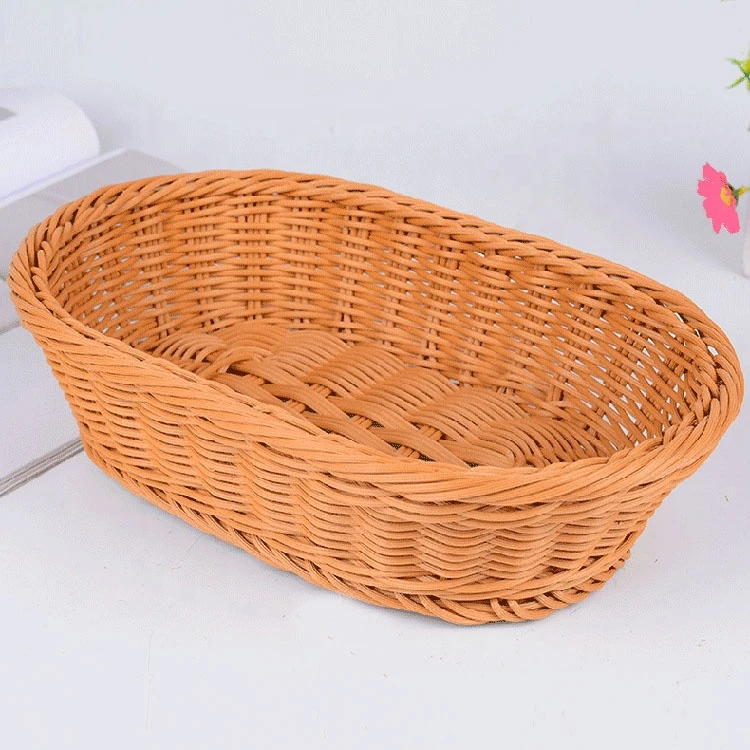 Oval Hand-woven PP Rattan Bread Basket Fruit Storage Basket