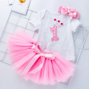Pink Tutu Skirt Girls Fluffy Ballet Tutu Skirt Baby Dress New Born Floral Pleated Dress  Baby Onesie Rompers Soft Tulle