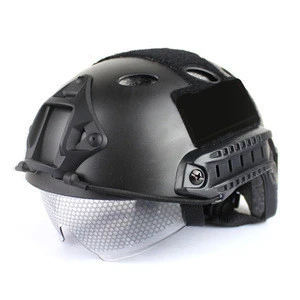 PJ Type Multifunctional Fast Military Tactical Helmet with Visor Goggles for CS, Cycling