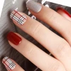 Plaid Red wine Acrylic Artificial Nails False Custom Packaging  Artificial Fingernails press on  nails Nail Tips