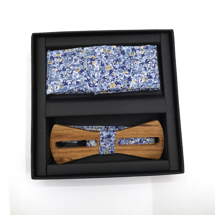 Plain design wood printed bow tie and cufflinks set