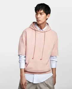 Plain Grey Men Short Sleeve Sport Gym Hoodie With Pocket Mens Streetwear half sleeve hoodie new design wholesale cheap