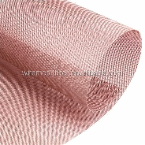 Plain weave red copper wire mesh 50 77 um 120 150 micron copper infused emf shielding clothing