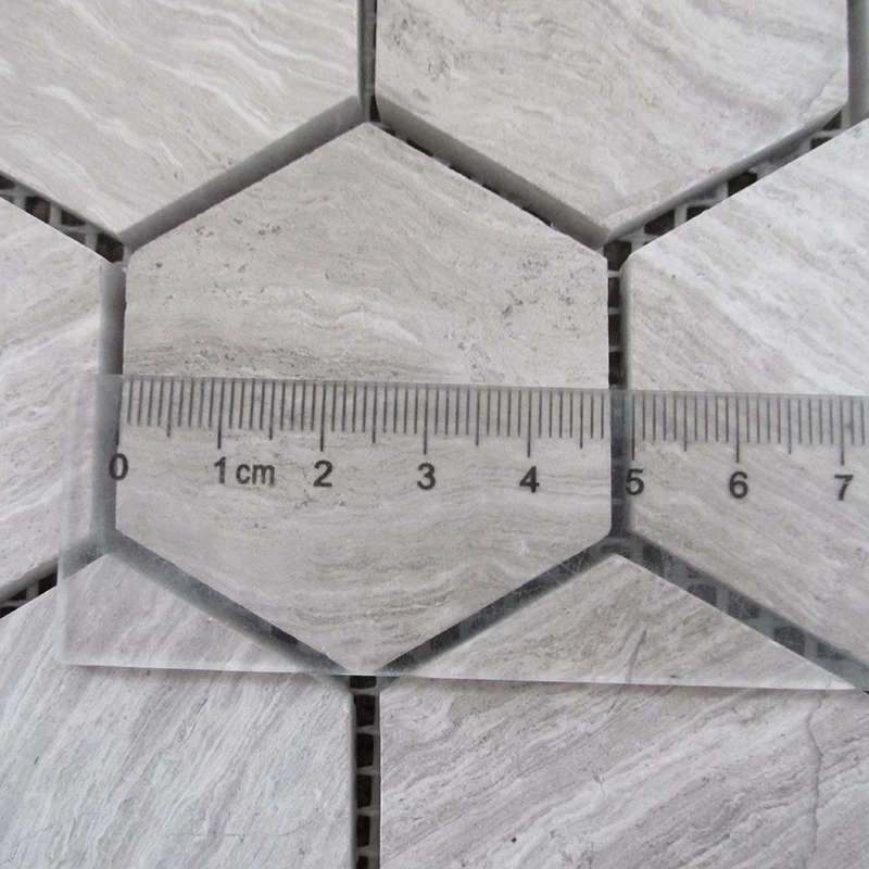 Popular Wooden White Serpeggiante Grey Hexagon Marble Mosaic Tiles