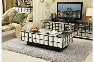 Post-modern style Italy personality design glass rectangle top mirrored coffee table &amp; TV stand &amp; side cabinet for living room