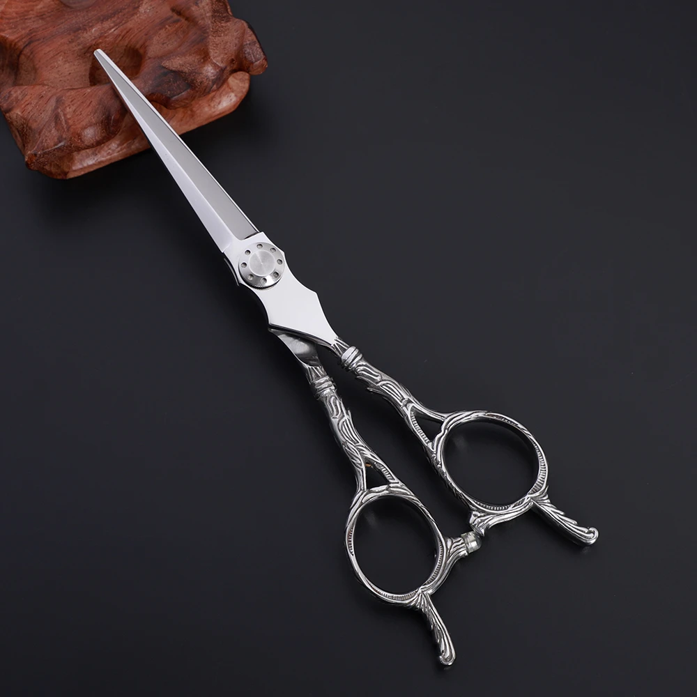 Professional unique design hair cutting scissors sword blades symmetrical carving handle  japan steel hair scissors MS003