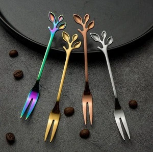 rainbow tea coffee spoon and cake fork fruit fork set with leaf design