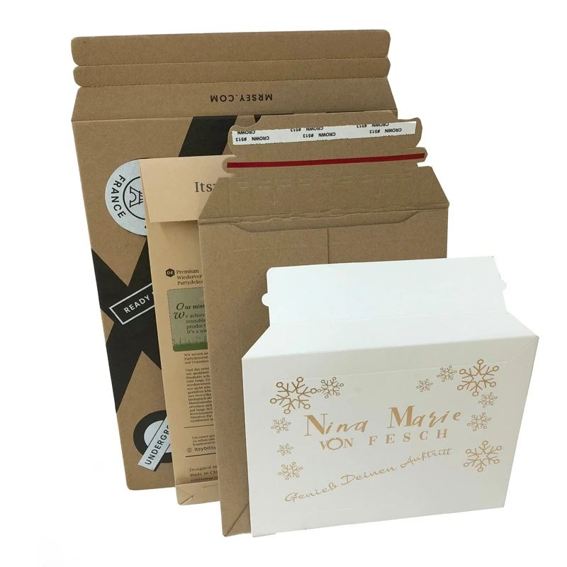 Recycled Kraft Paper Mailer Enevlopes Stay Flat Cardboard Expandable Rigid Envelope Custom Printed